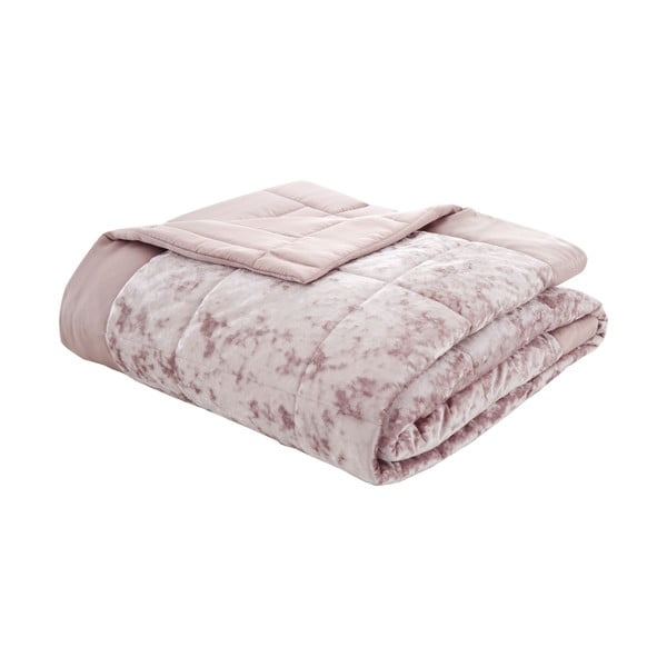 Rózsaszín bársony steppelt ágytakaró franciaágyra 220x220 cm Crushed – Catherine Lansfield-image-2
