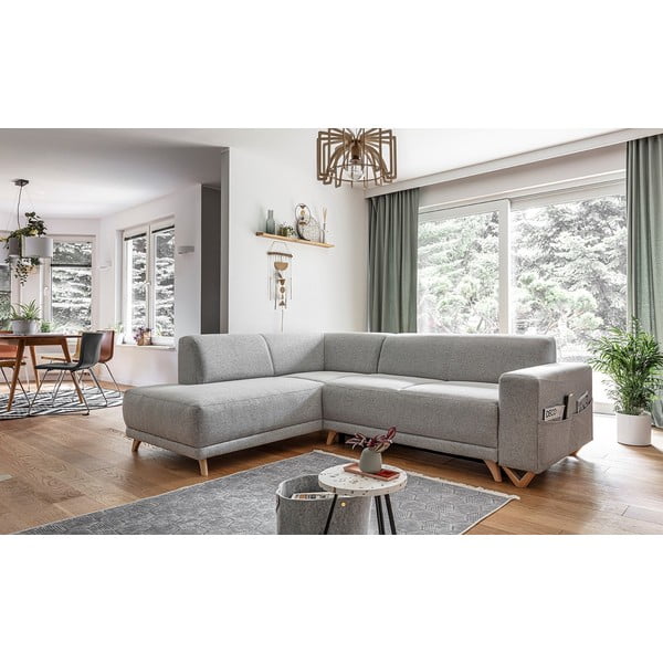 Világosszürke kinyitható-tárolóhelyes sarokkanapé (bal oldali-L alakú) Classy Sophie – Miuform-image-3