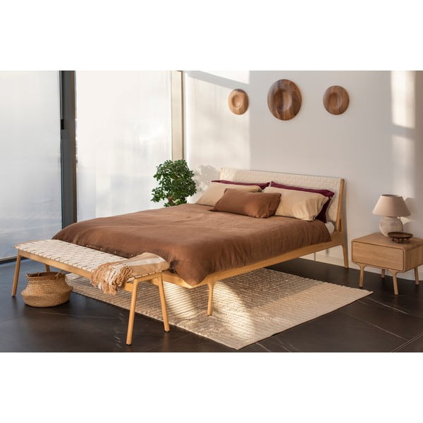 Fehér-natúr színű tölgyfa franciaágy 160x200 cm Fawn – Gazzda-image-1