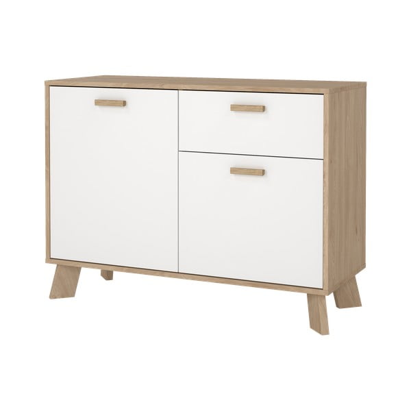 Fehér-natúr színű komód tölgyfa dekorral 99x73x39 cm Ikast – Tvilum-image-2