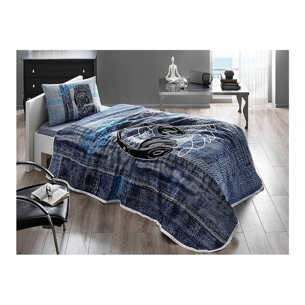 Listen V1 Blue ágytakaró párnahuzattal és lepedővel,, 160 x 230 cm