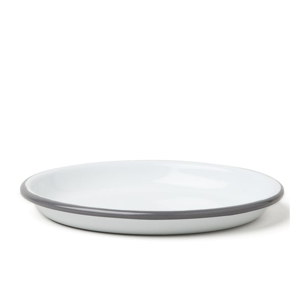 Nagyméretű zománcozott tálaló tányér szürke peremmel, Ø 14 cm - Falcon Enamelware