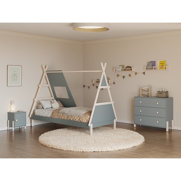 Szürkészöld borovi fenyő házikó alakú gyerekágy ágyráccsal 90x200 cm Enola – Marckeric-image-1