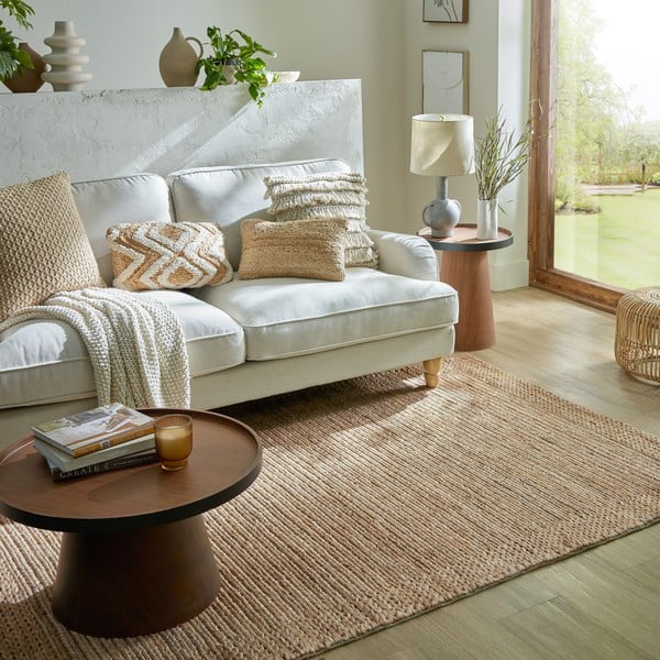 Natúr színű kézi szövésű kenaf szőnyeg 120x170 cm Drew Border – Flair Rugs-image-1