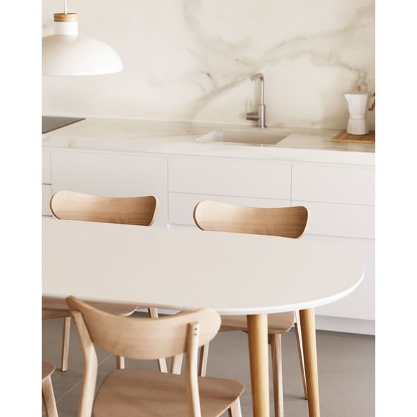 Fehér kerek bővíthető étkezőasztal fehér asztallappal ø 90 cm Oqui – Kave Home-image-3