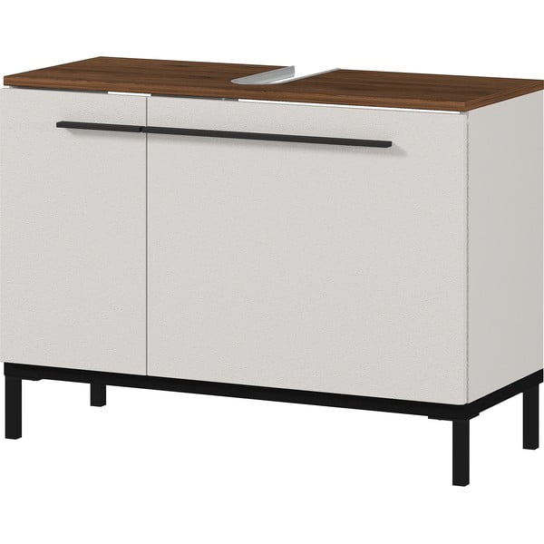 Szürkésbézs mosdókagyló alatti szekrény diófa dekorral 80x59 cm Yonkers - Germania-image-1