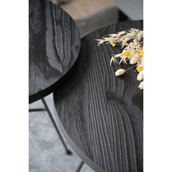 Grafton 2 db fekete tárolóasztal borovi fenyőfa asztallappal - Rowico-image-3