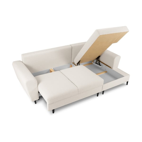 Bézs buklé kinyitható tárolóhelyes sarokkanapé (jobb oldali-heverő résszel) Kyoto – Cosmopolitan Design-image-3