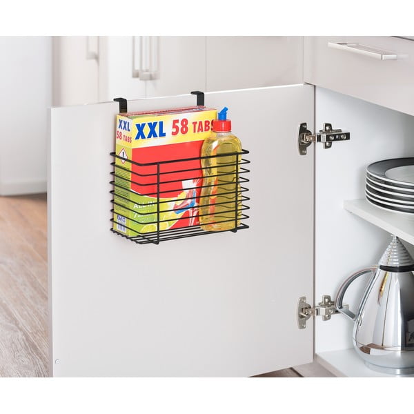 Slim fekete fém függőkosár konyhaszekrény ajtóra, magasság 25 cm - Wenko-image-3