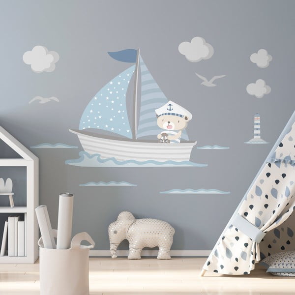 Captain Teddy gyerek kék falmatrica - Ambiance-image-4