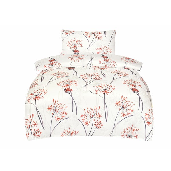 Fehér-narancssárga egyszemélyes pamut-szatén ágyneműhuzat 140x200 cm Adeline – My House