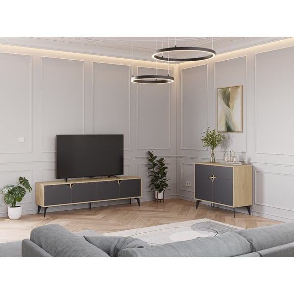 Fekete-natúr színű szekrény tölgyfa dekorral 95x79 cm Nola – Marckeric-image-4