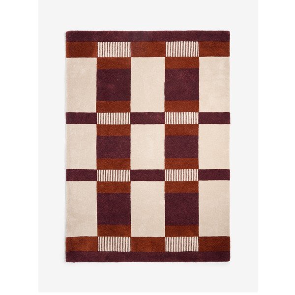 Borvörös-krémszínű kézi szövésű szőnyeg újrahasznosított szálakból 160x230 cm Franka – MADE