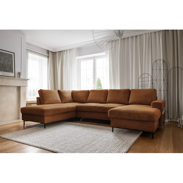 Narancssárgásbarna kordbársony kinyitható sarokkanapé (bal oldali) Lofty Lilly – Miuform-image-3