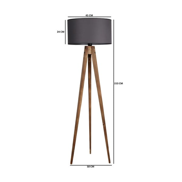 Fekete-barna állólámpa textil búrával (magasság 153 cm) Tripod – Opviq lights-image-2