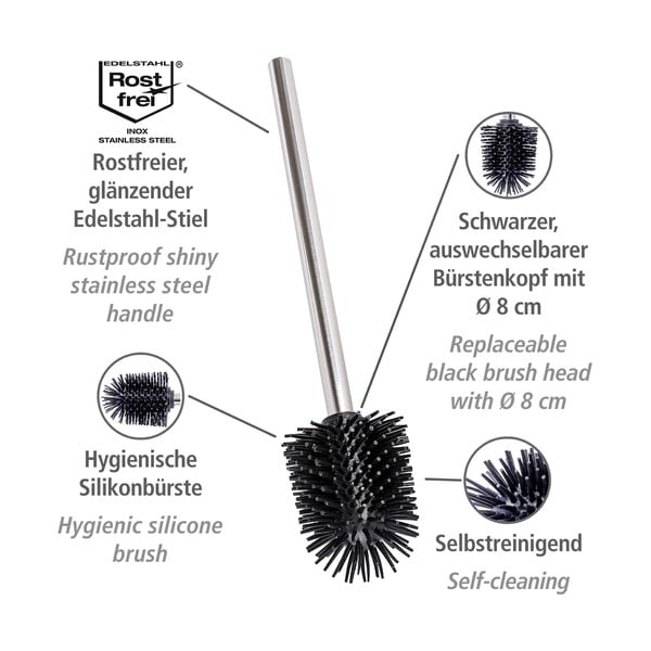 Fényes ezüstszínű rozsdamentes acél tartalék WC-kefe Ø 8 cm – Wenko-image-3