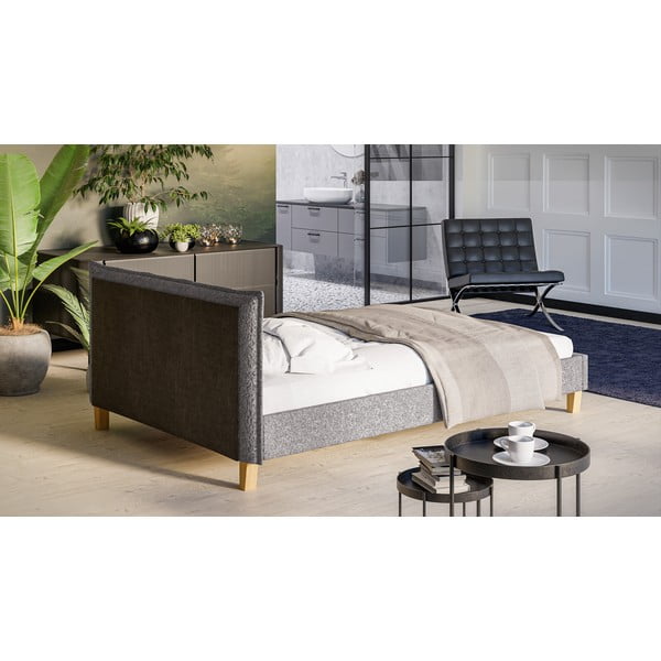 Szürke kárpitozott franciaágy ágyráccsal 140x200 cm Tina – Ropez-image-3