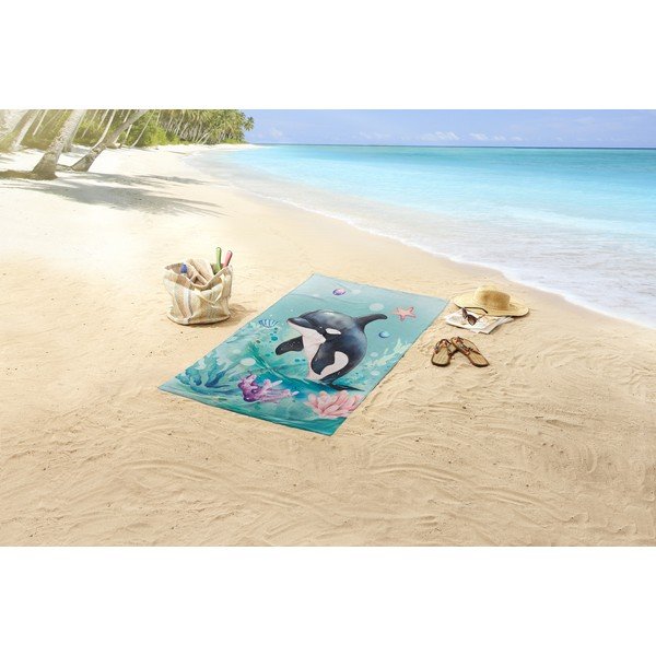 Kék gyerek bársony strandtörölköző 75x150 cm Splash – Good Morning-image-1