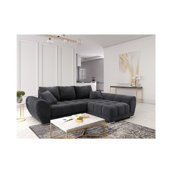 Nuage sötétszürke kinyitható sarokkanapé bársony kárpittal, jobb oldali - Windsor & Co Sofas-image-1