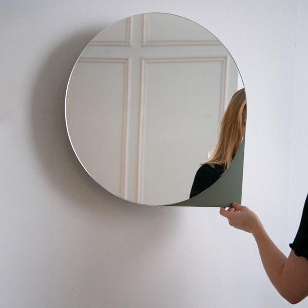 Szürkészöld fém fali-tükrös fürdőszoba szekrény 55x55 cm Sonnet – Spinder Design-image-2