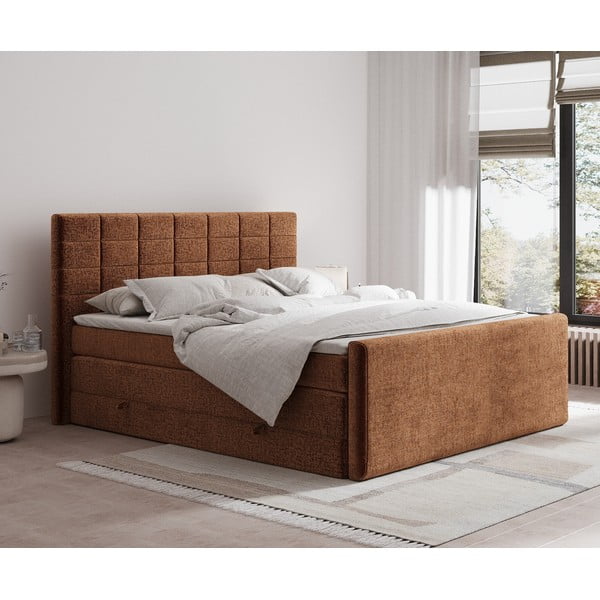 Narancssárga ágyneműtartós boxspring ágy 140x200 cm Ava – Maison de Rêve-image-1