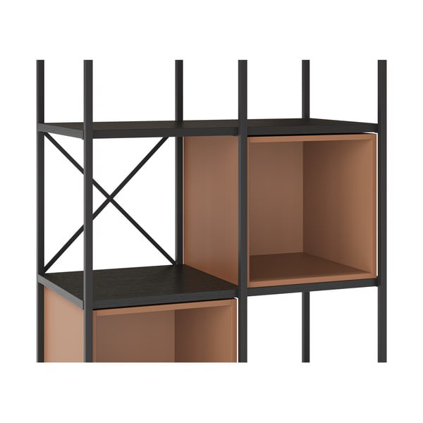 Fekete-téglavörös könyvespolc 71x179 cm Anya – Marckeric-image-4