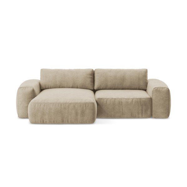 Világosbarna zsenília kinyitható sarokkanapé (bal oldali-heverő résszel) Kuki – Makamii