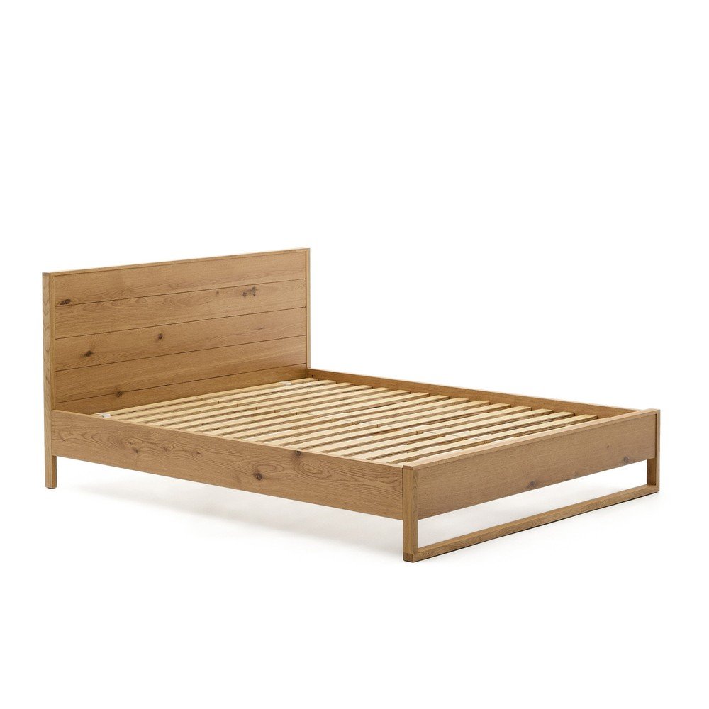 Natúr színű tölgyfa franciaágy ágyráccsal 160x200 cm Alguema  Kave Home