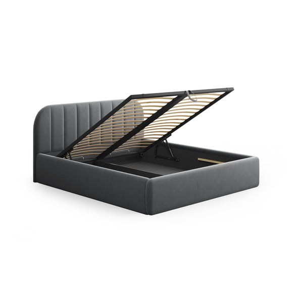 Szürke kárpitozott ágyneműtartós franciaágy ágyráccsal 140x200 cm Juno – Windsor & Co Sofas-image-4