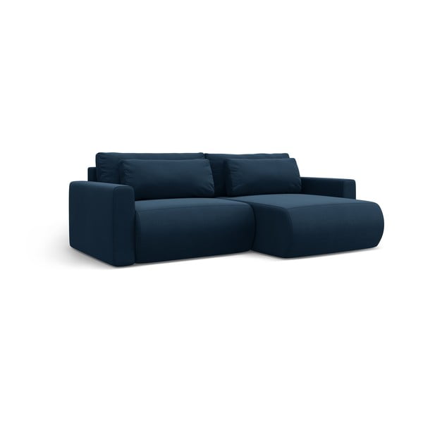 Sötétkék bársony kinyitható tárolóhelyes sarokkanapé Belfast – Cosmopolitan Design-image-2