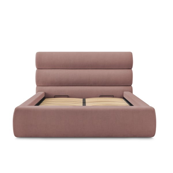 Világos rózsaszín kárpitozott franciaágy tárolóhellyel, ágyráccsal 180x200 cm Jagna – Bobochic Paris-image-3