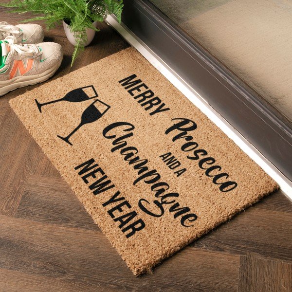 Kókuszrost lábtörlő karácsonyi mintával 40x60 cm Champagne New Year – Artsy Doormats-image-1