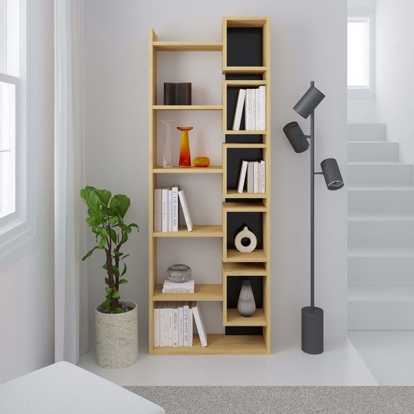 Fekete-natúr színű könyvespolc tölgyfa dekorral 60x168,5 cm Eladi – Marckeric-image-4