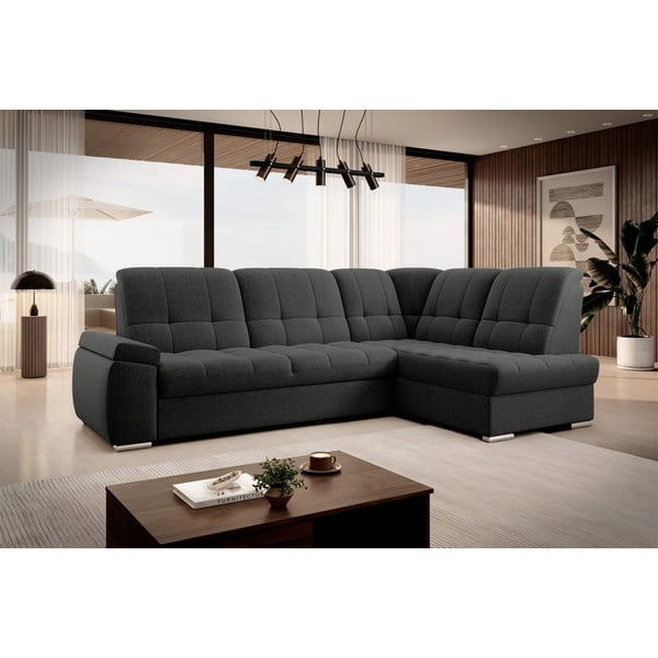 Sötétszürke kinyitható-tárolóhelyes sarokkanapé (jobb oldali-L alakú) Sado – ELTAP-image-4