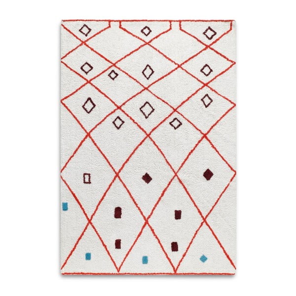 Morocco fehér-piros kézzel szőtt pamut szőnyeg, 120 x 170 cm - HF Living