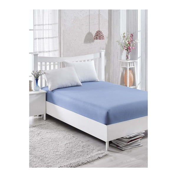 Barbra elasztikus, kék, egyszemélyes ágynemű szett, 100 x 200 cm