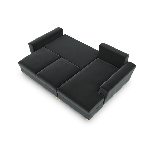 Sötétszürke bársony kinyitható tárolóhelyes sarokkanapé (jobb oldali-heverő résszel) Kyoto – Cosmopolitan Design-image-2