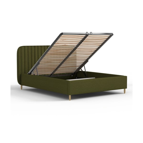 Zöld kárpitozott ágyneműtartós franciaágy ágyráccsal 160x200 cm Noto – Maison de Rêve-image-3