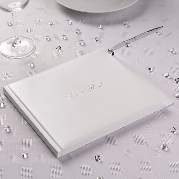 Premium White/Silver vendégkönyv tollal - Neviti