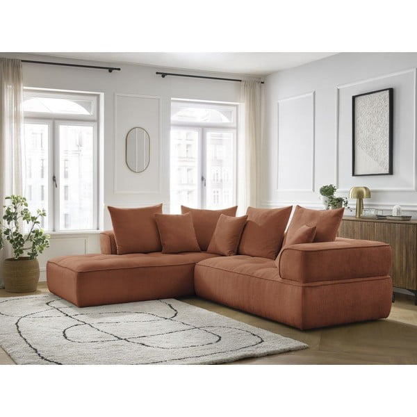 Terrakotta színű zsenília sarokkanapé (bal oldali-L alakú) Whesley – Bobochic Paris-image-1