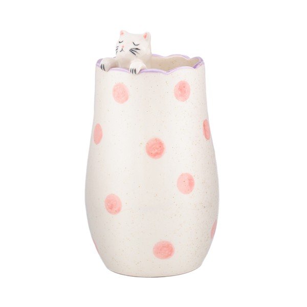 Fehér dolomit váza (magasság 18 cm) Peeking Cat – Sass & Belle
