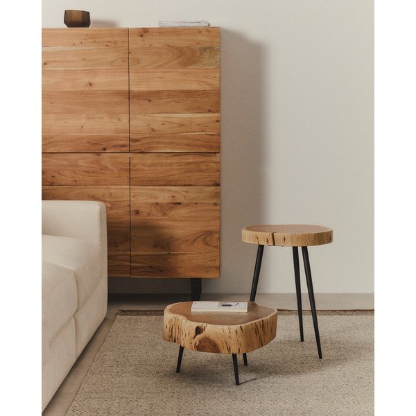 Natúr színű kerek dohányzóasztal akácfa asztallappal 49x47 cm Tanive – Kave Home-image-1