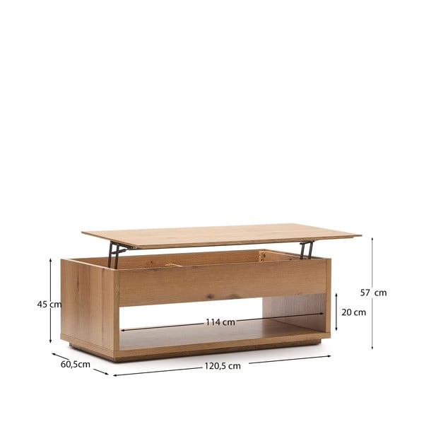 Natúr színű dohányzóasztal tölgyfa dekorral 60x120 cm Alguema – Kave Home-image-4