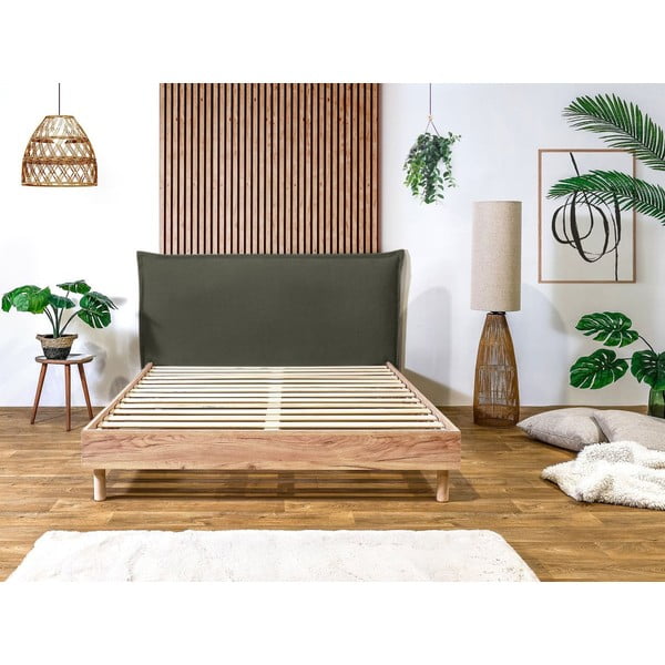 Sötétzöld-natúr színű franciaágy ágyráccsal 180x200 cm Charlie – Bobochic Paris-image-2