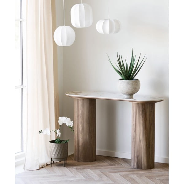 Bézs-natúr színű konzolasztal márvány dekoros asztallappal 40x120 cm Athens – House Nordic-image-1