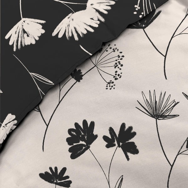 Fekete-bézs kétszemélyes hosszabbított pamut-perkál ágyneműhuzat 240x220 cm Iris – douceur d'intérieur-image-3