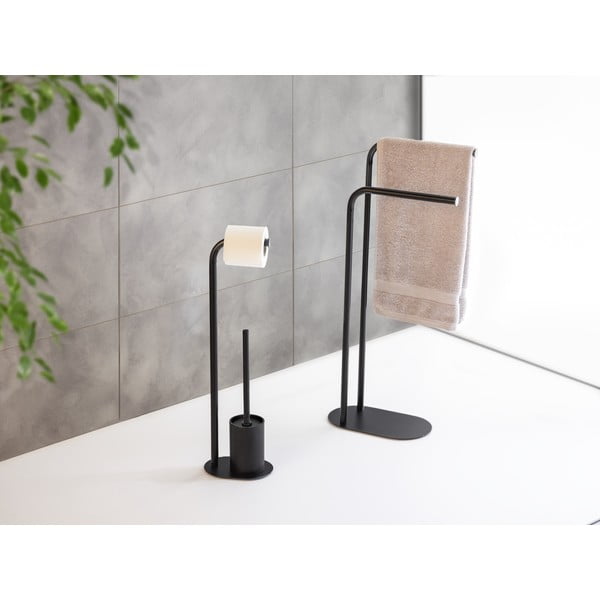 Fekete acél WC-papír tartó állvány WC-kefével Levante – Wenko-image-4