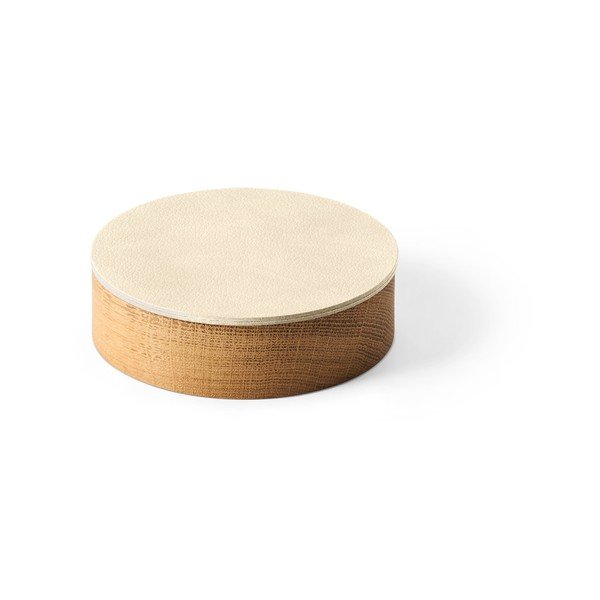 Krémszínű-natúr színű fedeles-dekoratív fa-öko bőr tárolódoboz ø 11x3,5 cm Circle Nupo – LIND DNA