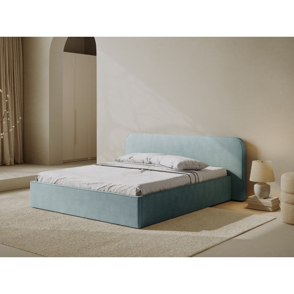 Mentazöld kárpitozott ágyneműtartós franciaágy ágyráccsal 140x200 cm Elizabeth – Micadoni -image-1