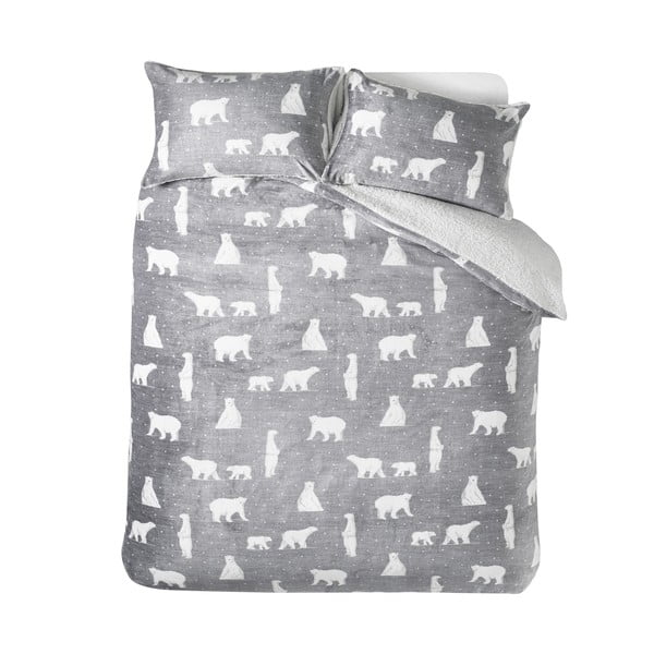 Szürke kétszemélyes sherpa ágyneműhuzat 200x200 cm Cosy Polar Bear – Catherine Lansfield